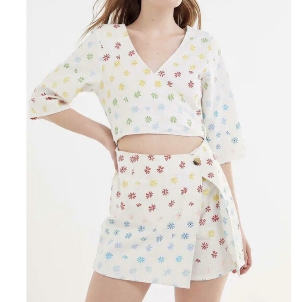 Urban Outfitters Rainbow Floral Tie Front Skort Romper